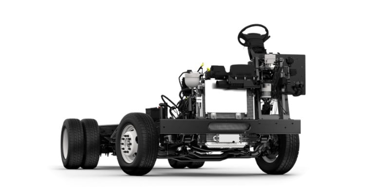 Angle de profil latéral du châssis nu Ford série E 2025 illustré
